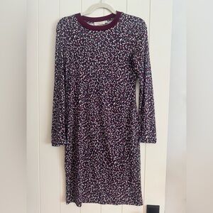 Tory Burch Burgundy and White Patterned Long Sleeve Dress